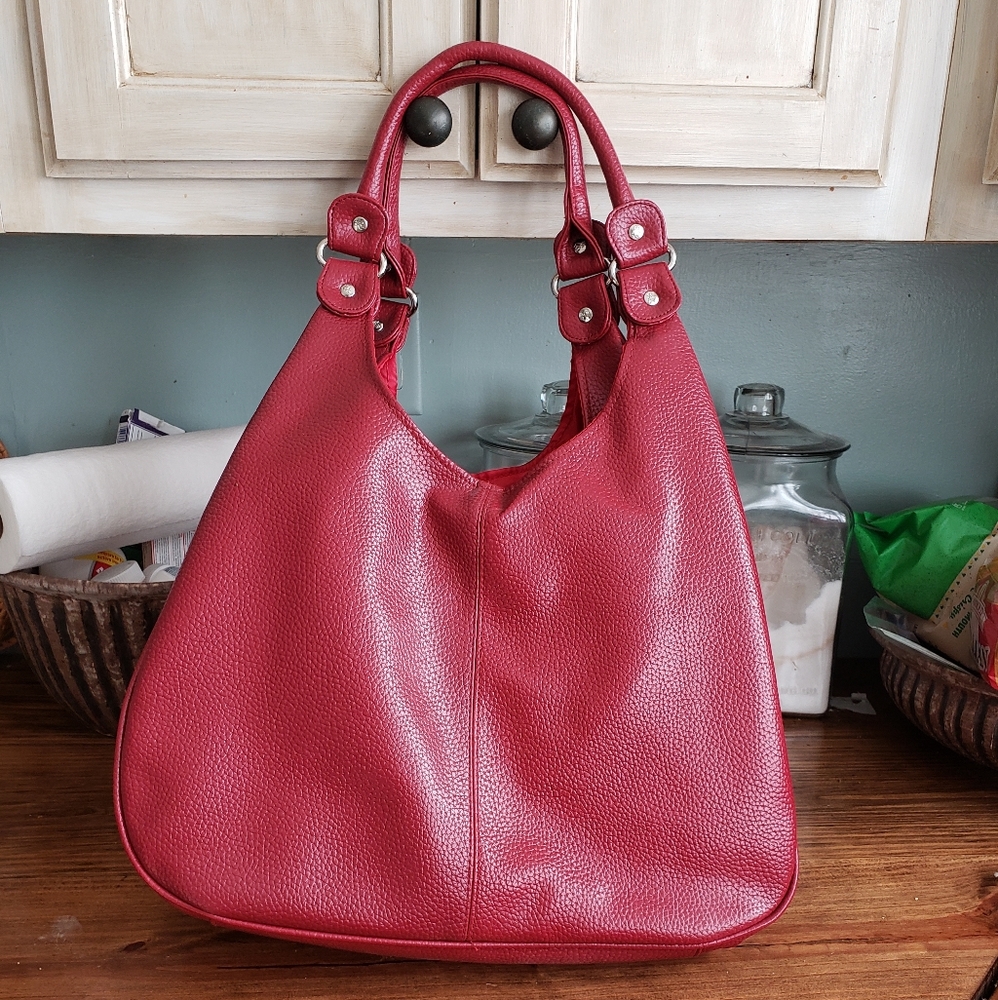 Large red hobo bag